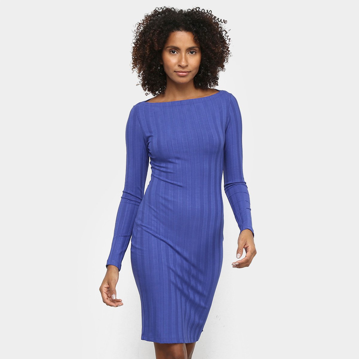 Vestido Forum Tubinho Midi Canelado - Azul Escuro Menor preço em Vestido Forum Tubinho Midi Canelado - Azul Escuro