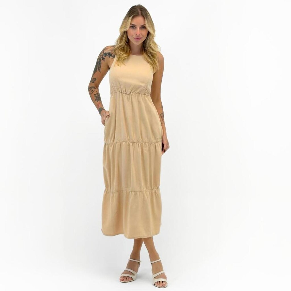 Vestido Geração Moderna Regata Midi com Bolso Feminino
