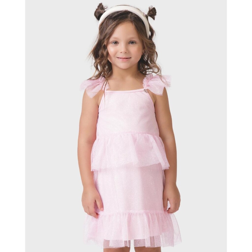 Vestido glitter babados verão brilho leve fofo encantador - Rosa e Vermelho - Menina 1 a 10 anos