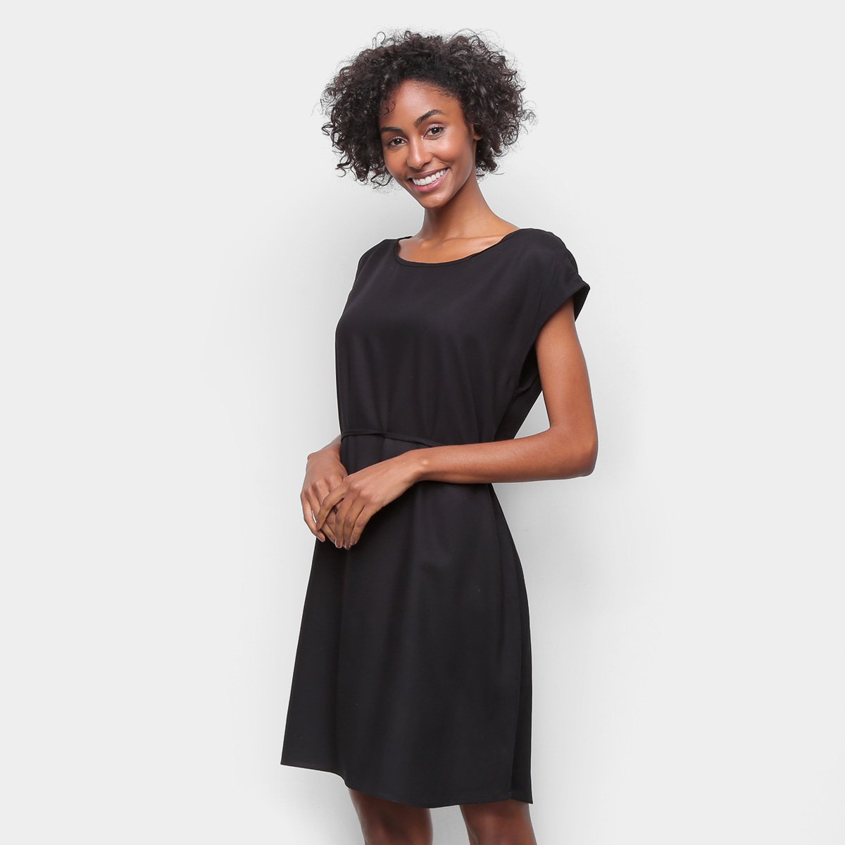 Vestido Hering Evasê Curto Amarração - Preto Menor preço em Vestido Hering Evasê Curto Amarração - Preto