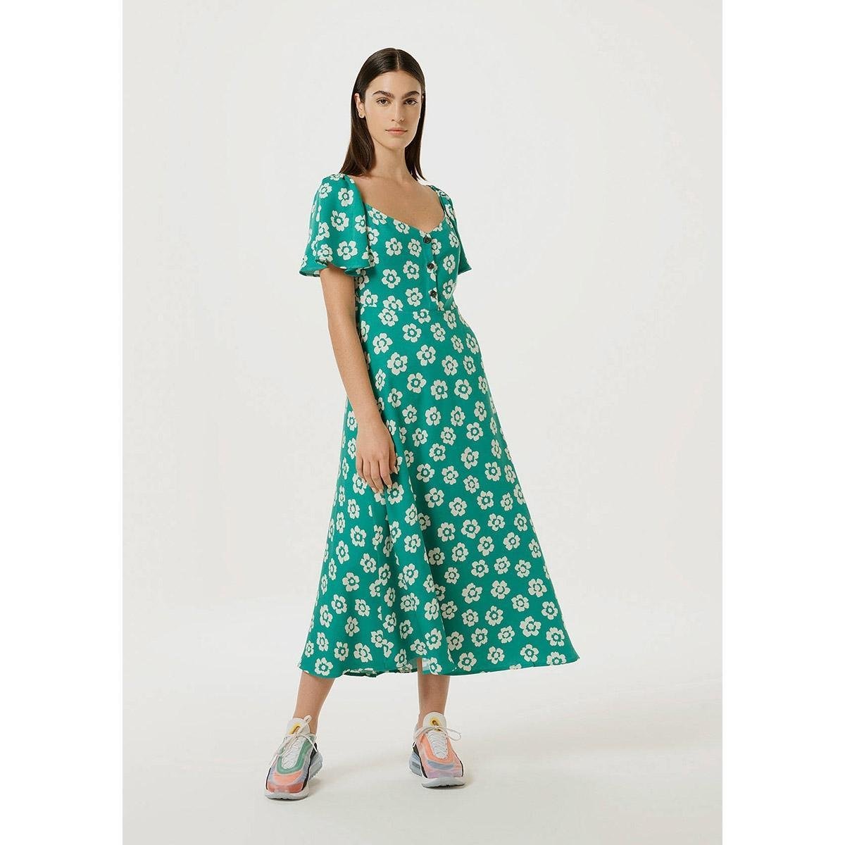 Vestido Hering Midi Com Mangas Godê Feminino - Verde Menor preço em Vestido Hering Midi Com Mangas Godê Feminino - Verde