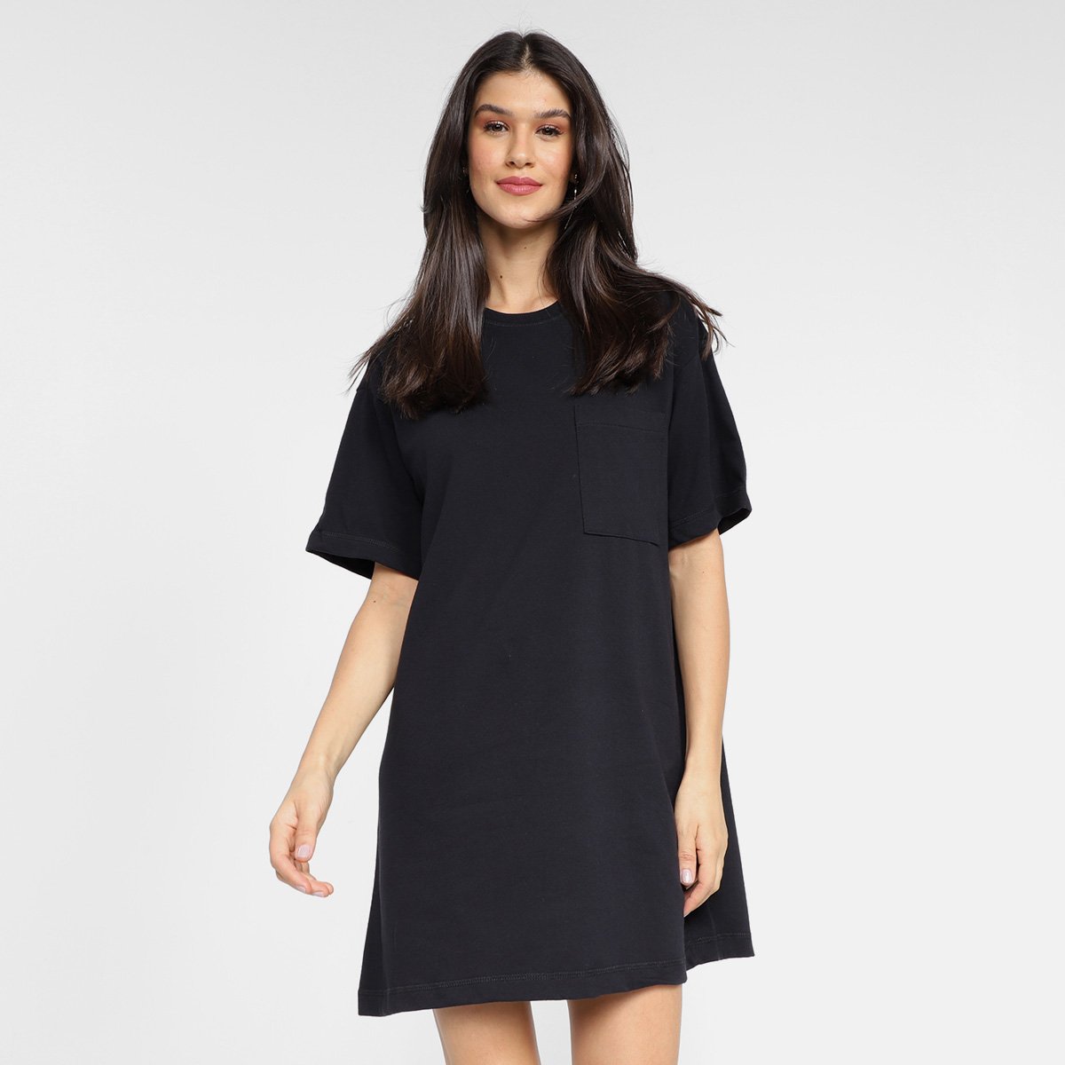 Vestido Hering T-Shirt Curto Liso - Preto Menor preço em Vestido Hering T-Shirt Curto Liso - Preto