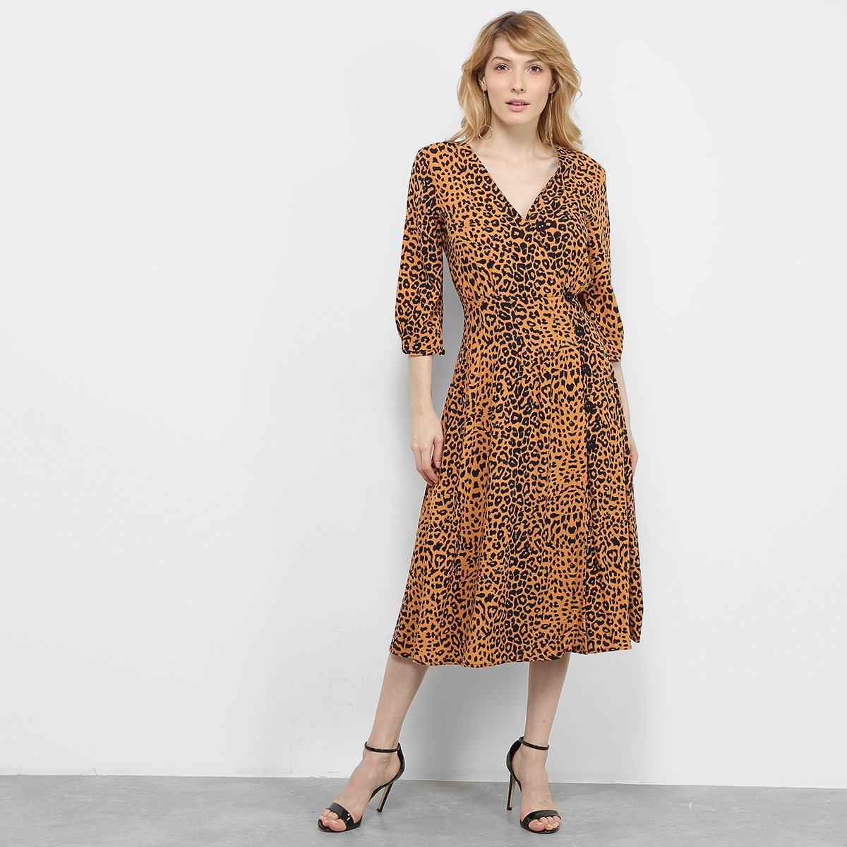 Vestido Il Shin Midi Animal Print - Mostarda Menor preço em Vestido Il Shin Midi Animal Print - Mostarda