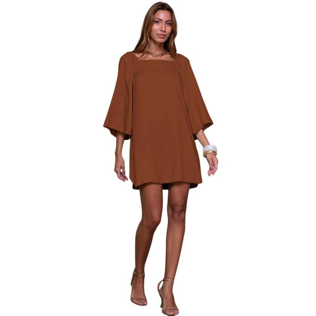 Vestido Ilícito Curto Viscose Lisa Terracota Feminino
