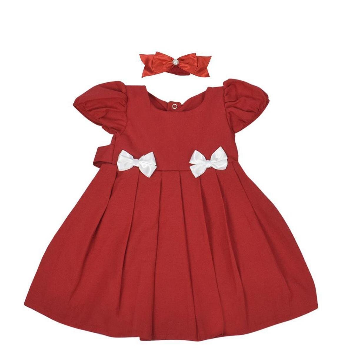 Vestido Infantil Algodão Bebê Laço - Vermelho Menor preço em Vestido Infantil Algodão Bebê Laço - Vermelho