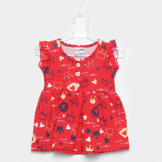 Vestido Infantil Candy Kids Coroa Feminino - Vermelho