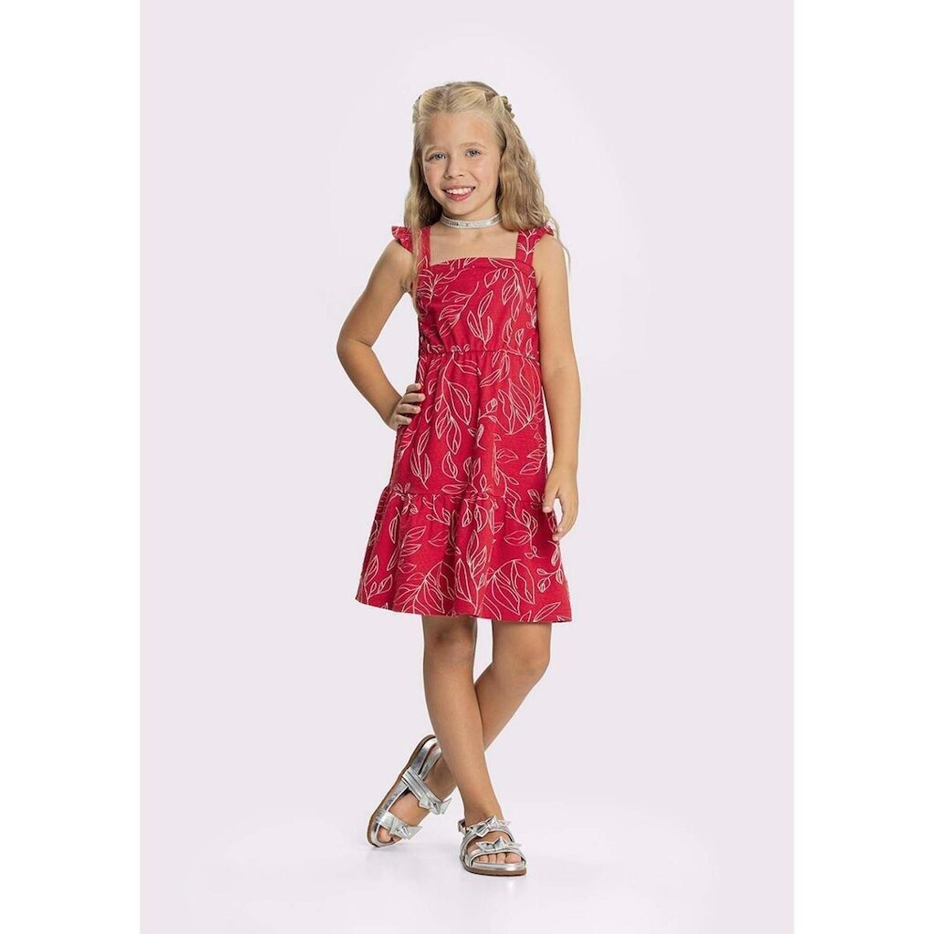Vestido Infantil Com Babados Em Malha Estampada De Algodão