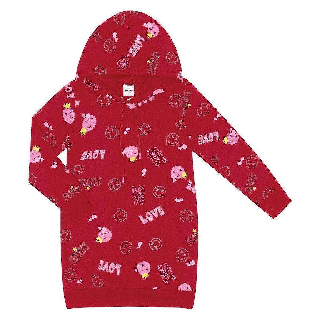 Vestido Infantil com Capuz Smile Rovitex Kids Vermelho