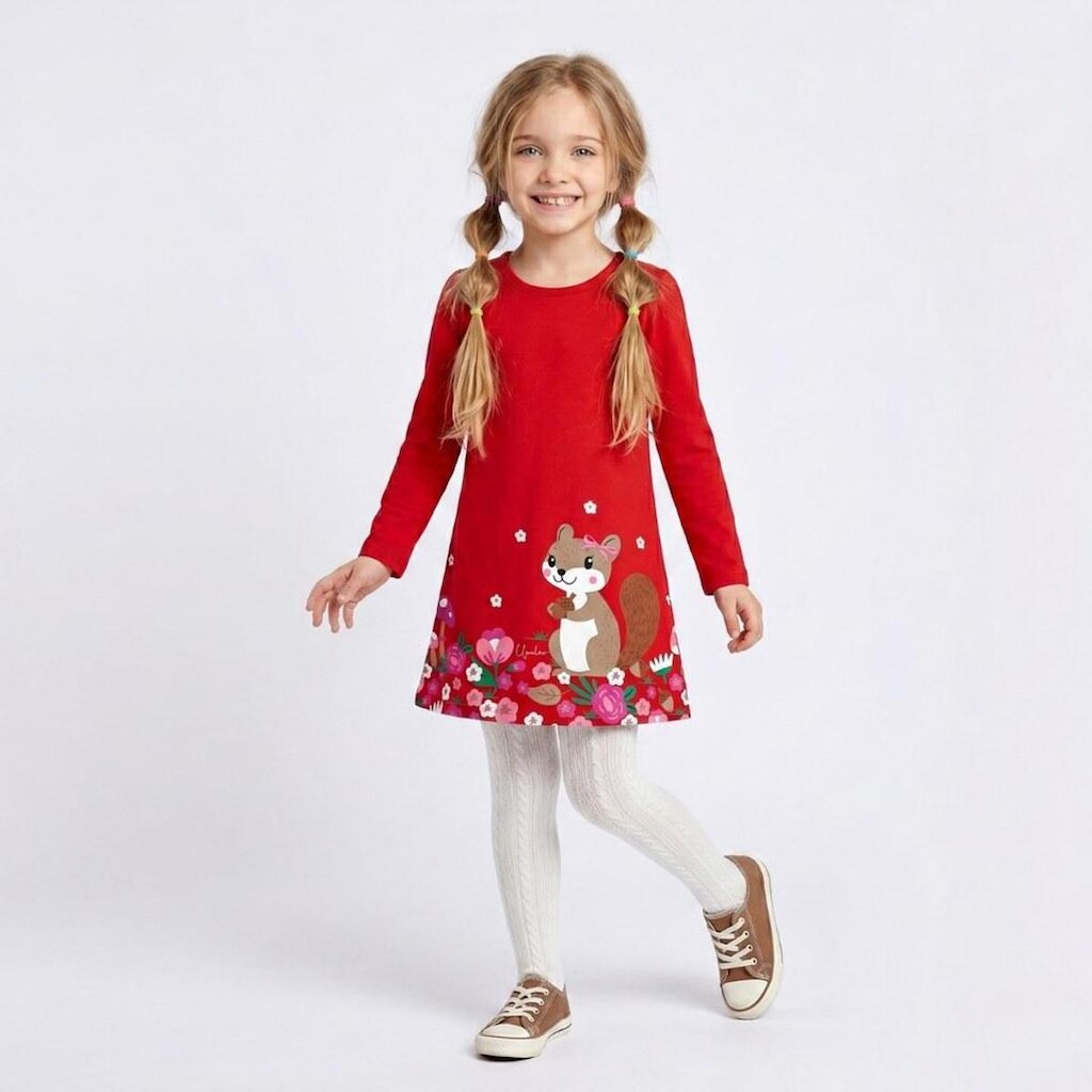 Vestido Infantil Com Manga Longa Esquilo Upalôo