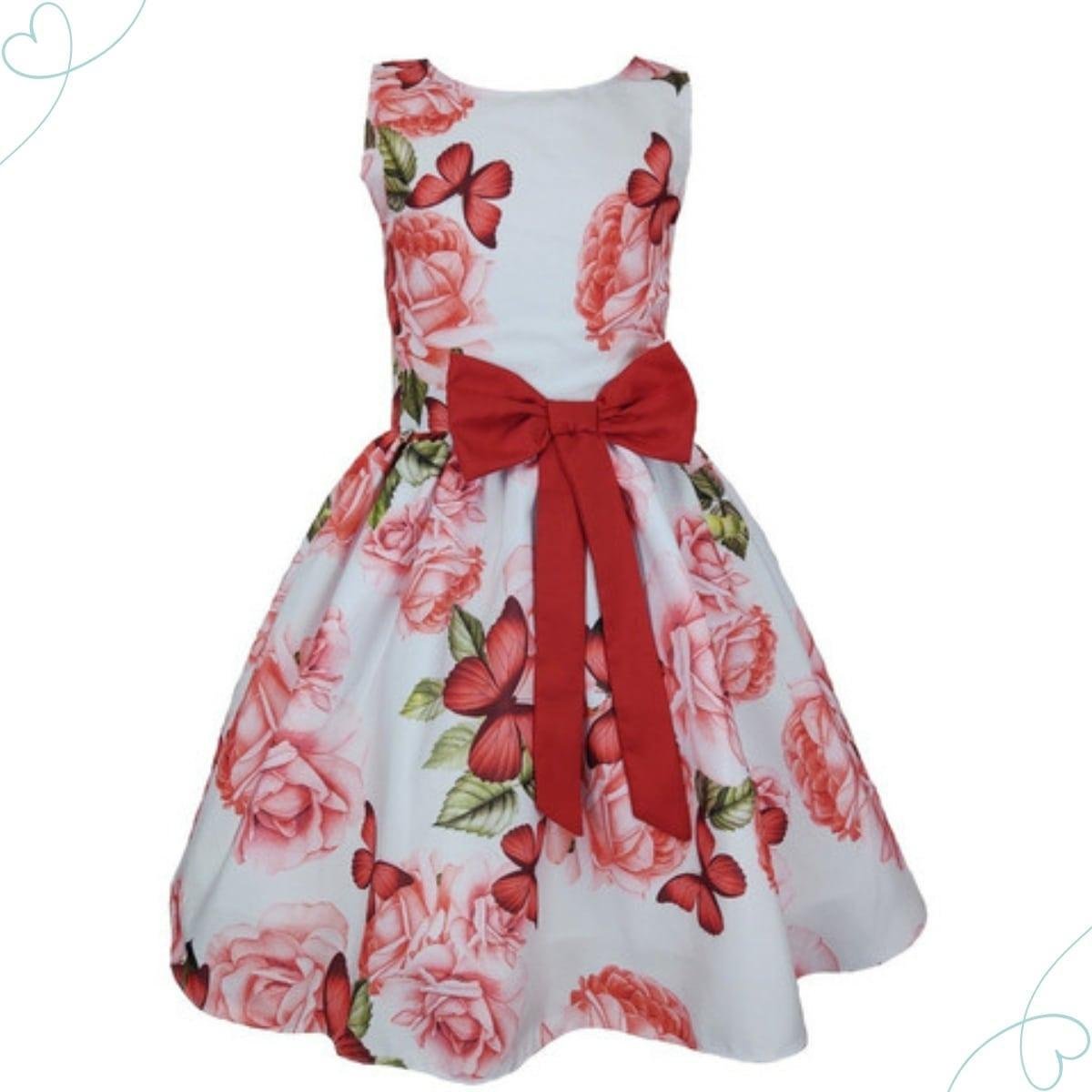 Vestido Infantil de Festa Estampa de Borboleta Vermelha - Vermelho Menor preço em Vestido Infantil de Festa Estampa de Borboleta Vermelha - Vermelho