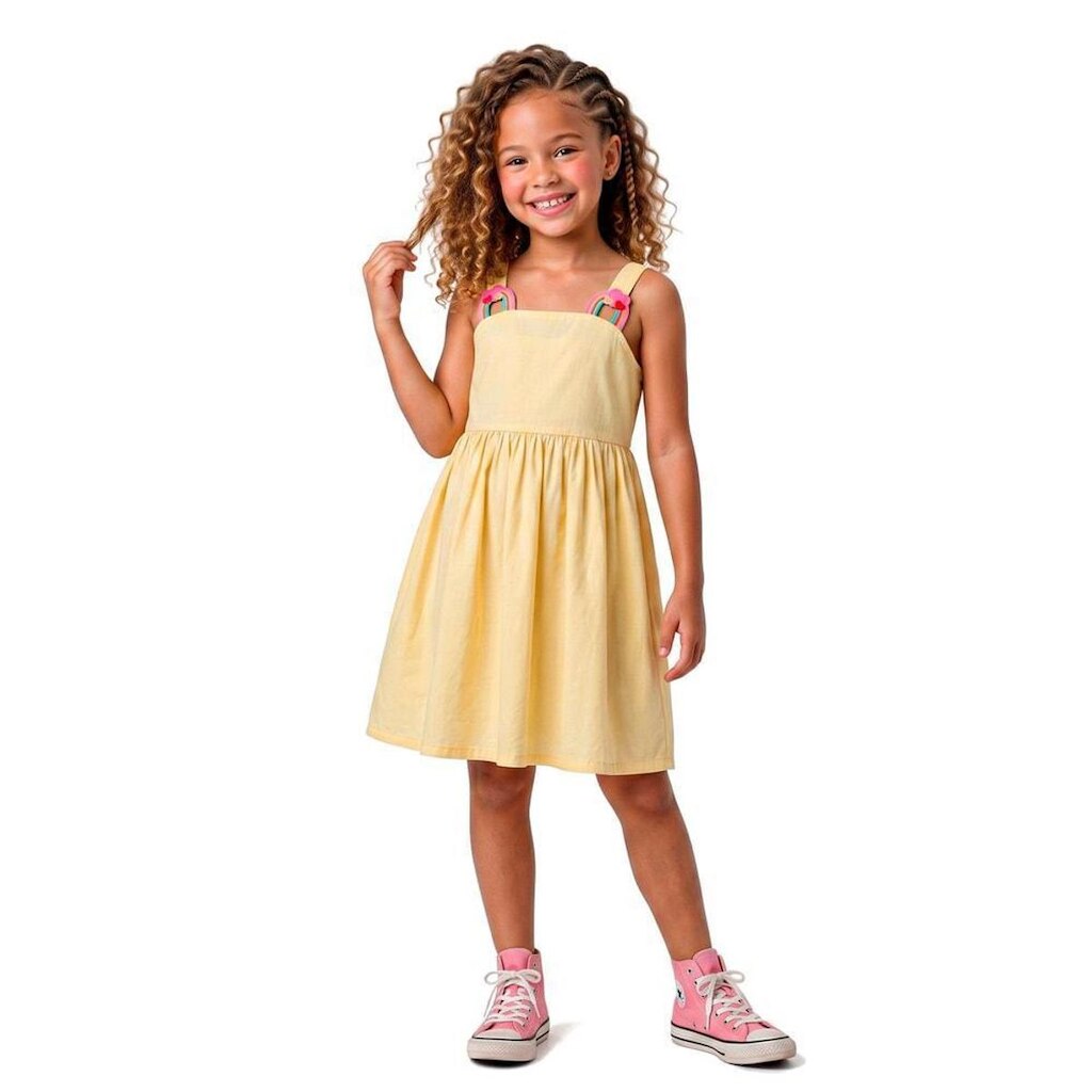 Vestido Infantil Depois do Arco-Íris Amarelo Alphabeto