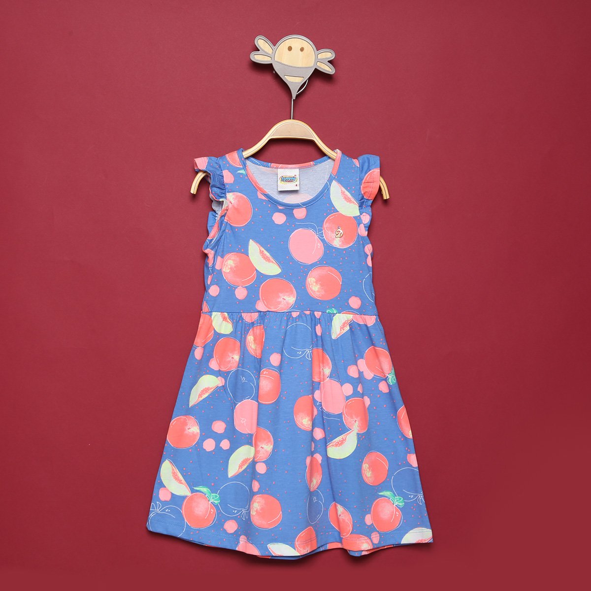 Vestido Infantil Duzizo Frutinhas Manga Curta Com Babado Feminino - Azul Menor preço em Vestido Infantil Duzizo Frutinhas Manga Curta Com Babado Feminino - Azul