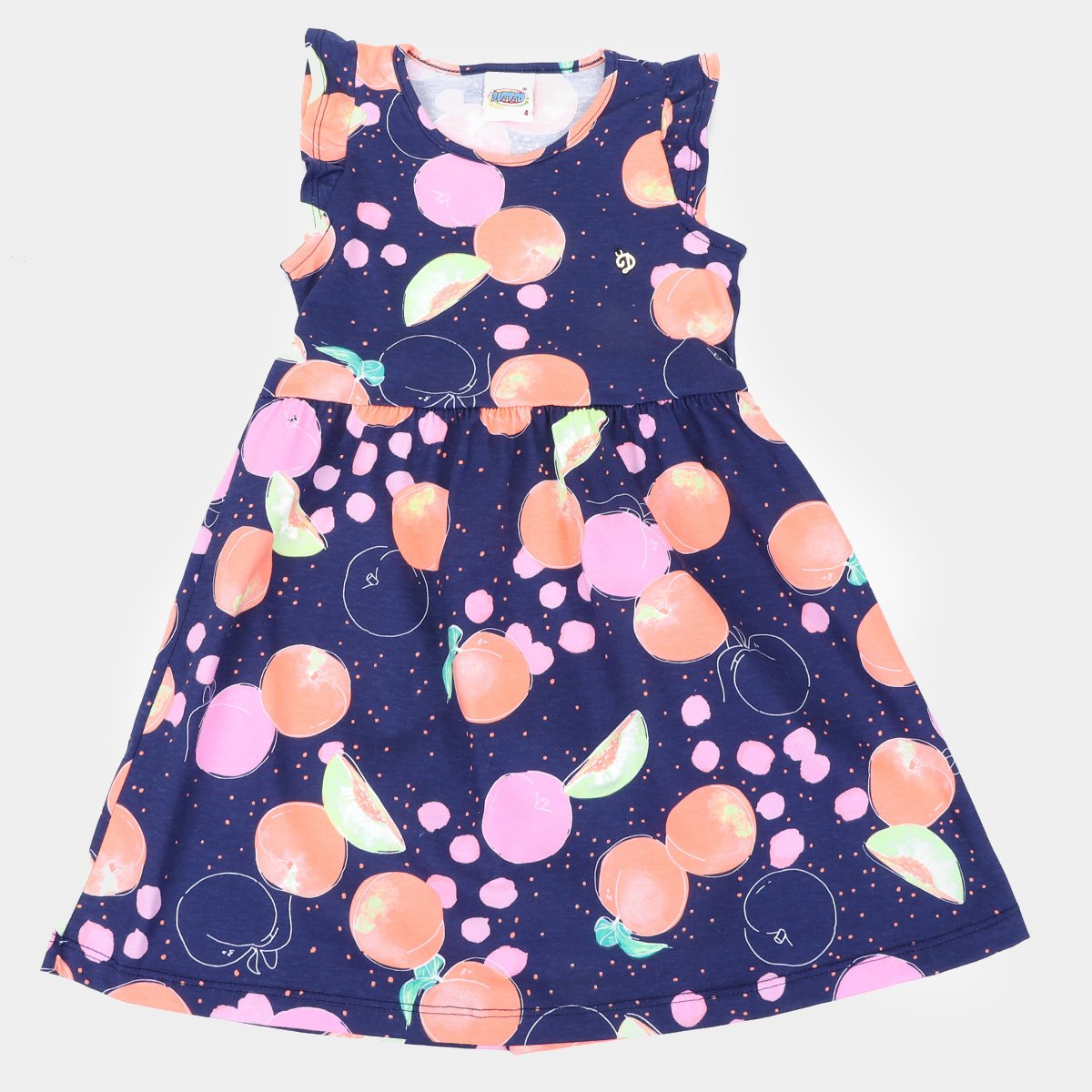 Vestido Infantil Duzizo Frutinhas Manga Curta Com Babado Feminino - Marinho Menor preço em Vestido Infantil Duzizo Frutinhas Manga Curta Com Babado Feminino - Marinho