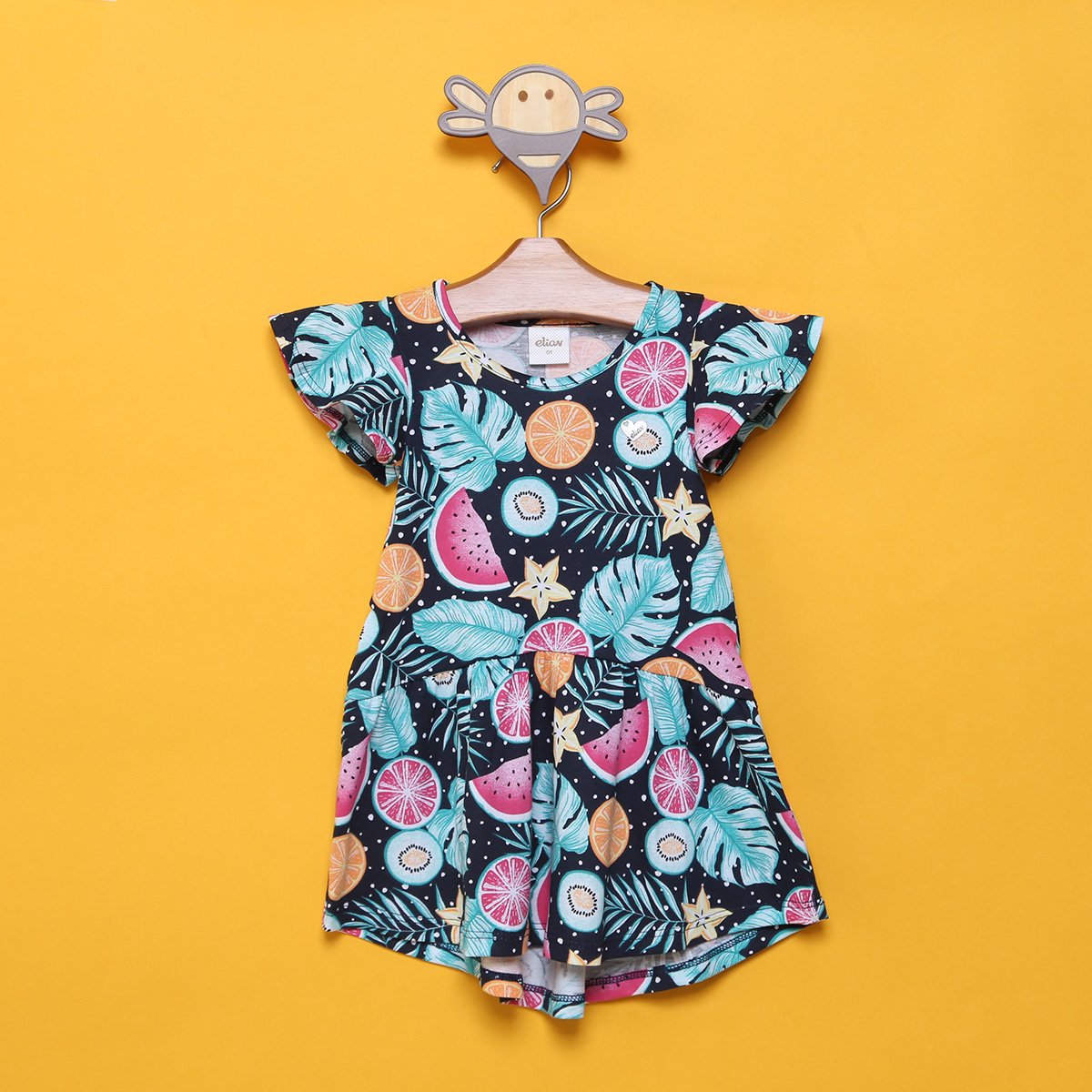 Vestido Infantil Elian Frutas - Marinho Menor preço em Vestido Infantil Elian Frutas - Marinho