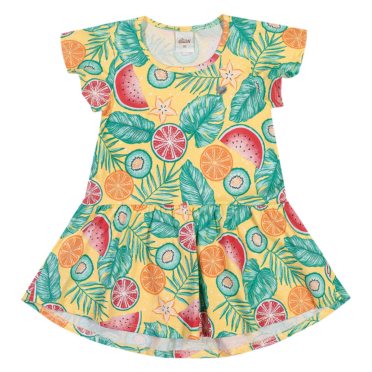 Vestido Infantil Elian Frutas - Amarelo Claro Menor preço em Vestido Infantil Elian Frutas - Amarelo Claro