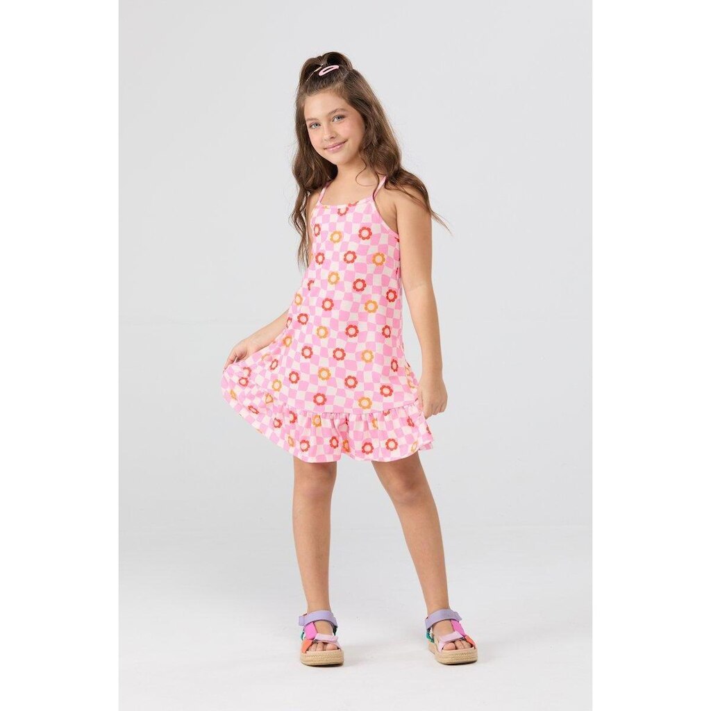 Vestido Infantil Feminino Regata Babado Quadriculado