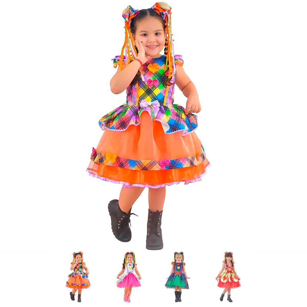 Vestido Infantil Festa Junina São João Quadrilha Várias Cores