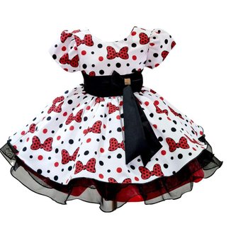 Vestido Infantil Festa Minnie Laços Branco Vermelho Princesa