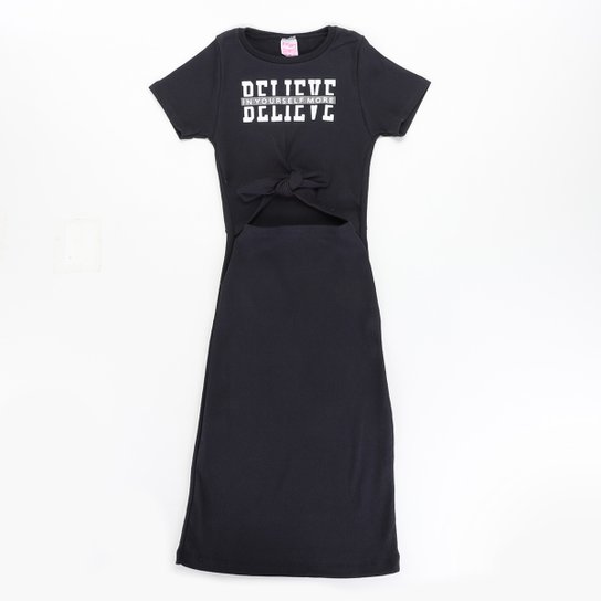 Vestido Infantil For Girl Ribana Believe Canelada Amarração - Preto