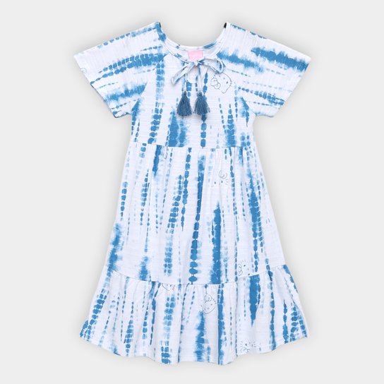 Vestido Infantil Hello Kitty Manga Curta Malha Flame Estampada - Azul