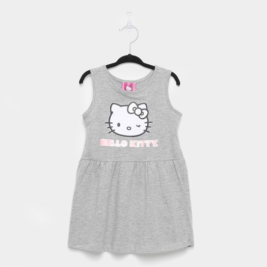 Vestido Infantil Hello Kitty Meia Malha - Cinza