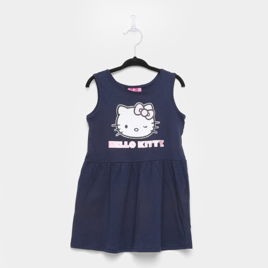 Vestido Infantil Hello Kitty Meia Malha - Azul Escuro