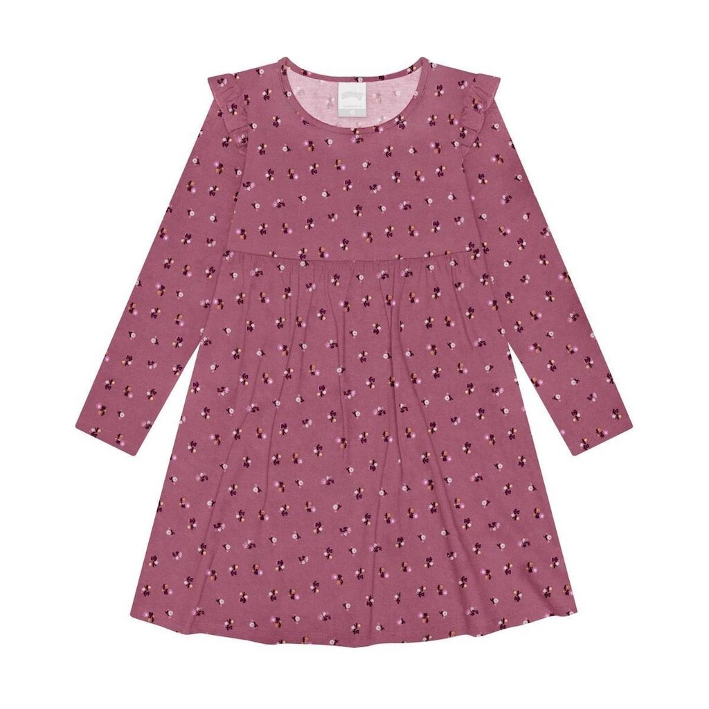 Vestido Infantil Manga Longa Liberty Rosa Floral Alakazoo