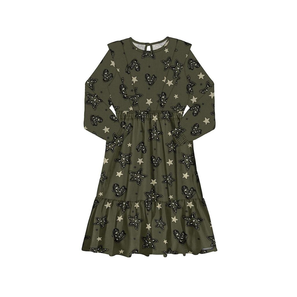 Vestido Infantil Manga Longa Verde Estrelado Alakazoo