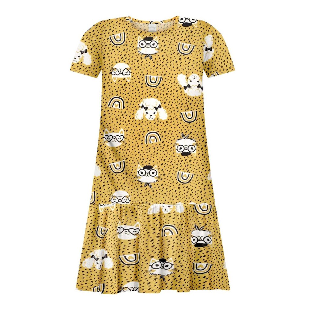 Vestido Infantil Menina Cats Amarelo Alakazoo