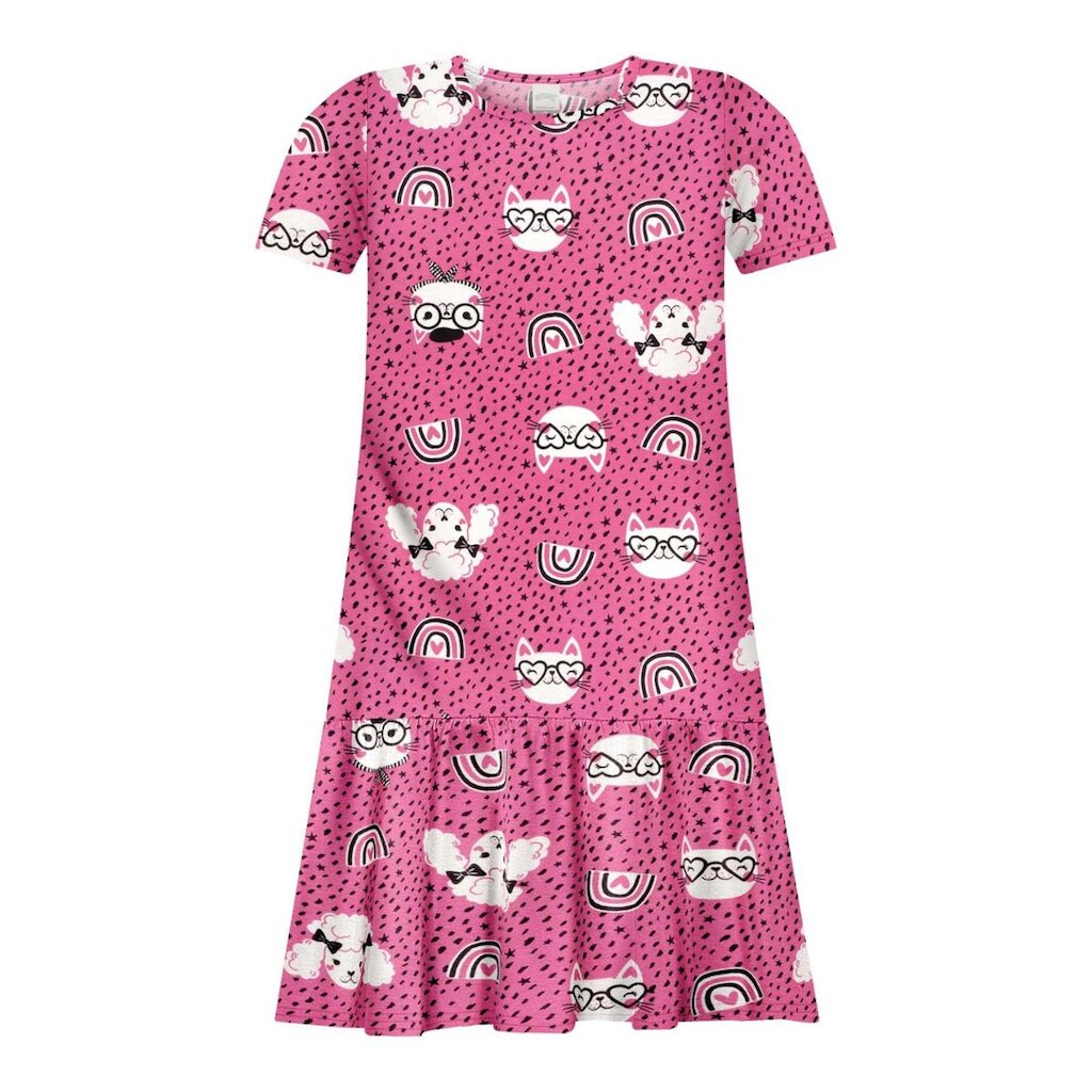 Vestido Infantil Menina Cats Rosa Alakazoo