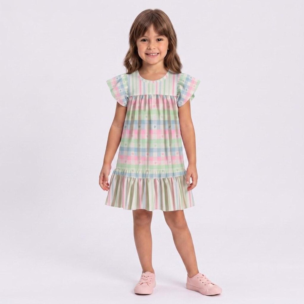 Vestido Infantil Menina Estampado Listrado Rovi Kids