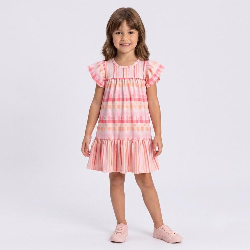 Vestido Infantil Menina Estampado Listrado Rovi Kids