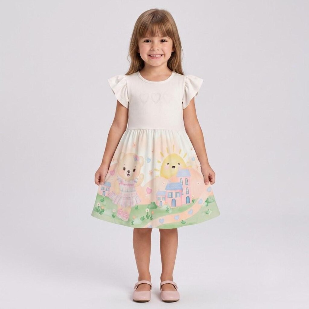 Vestido Infantil Menina Estampado Ursinha Rovi Kids
