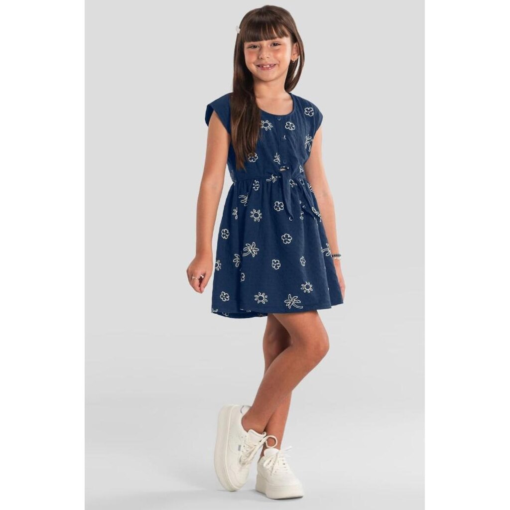 Vestido infantil menina tropical texturizado Brandili -Azul