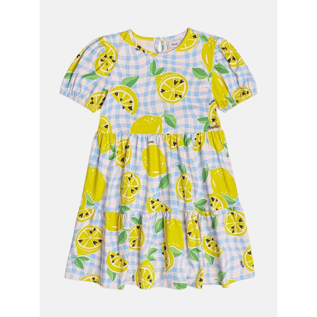 Vestido Infantil Menina Xadrez Azul Limões Bimbi