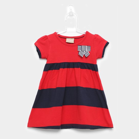 Vestido Infantil Milon Listrado Tal Filha - Vermelho+Marinho