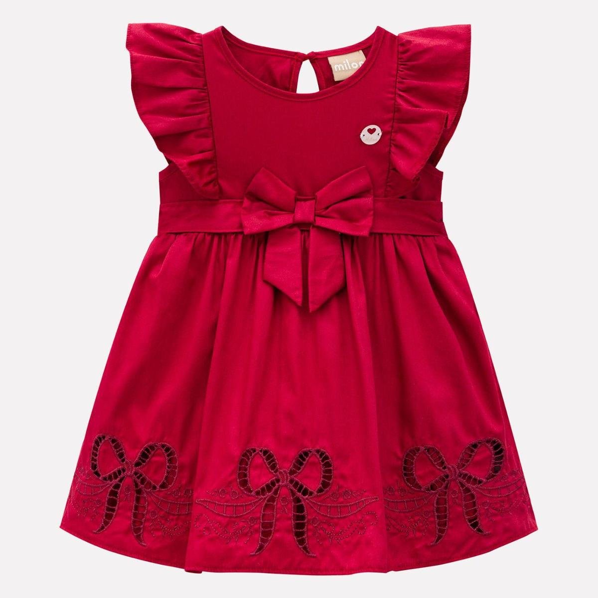 Vestido Infantil Milon Tricoline 13374.40094.3 Milon - Vermelho Menor preço em Vestido Infantil Milon Tricoline 13374.40094.3 Milon - Vermelho