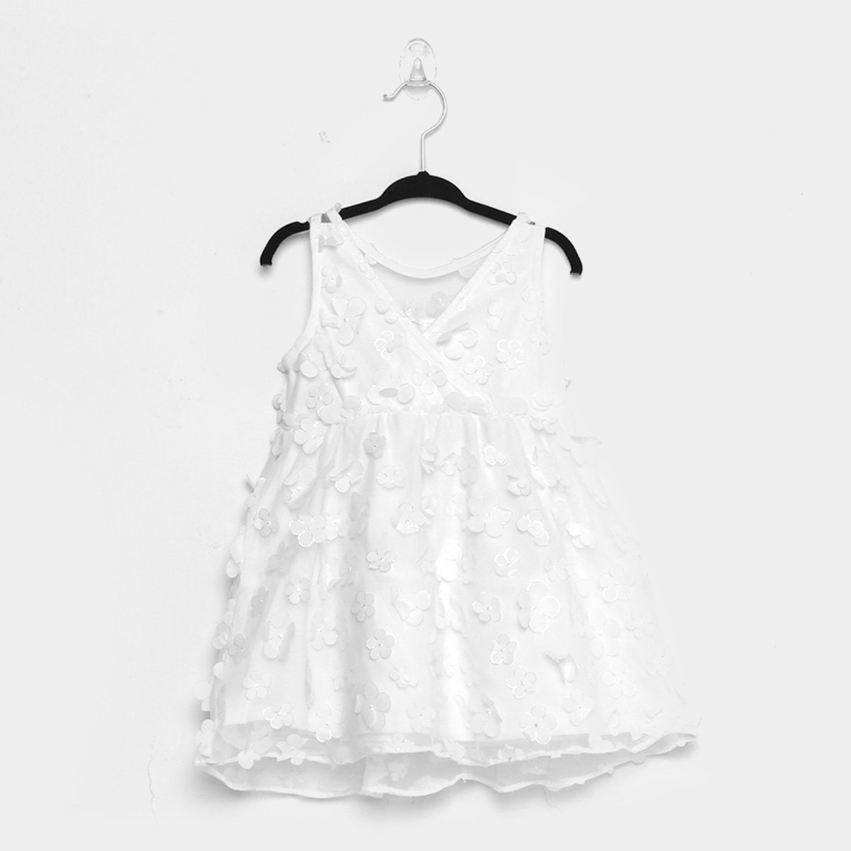 Vestido Infantil Milon Tule Flores 3D Feminino - Off White Menor preço em Vestido Infantil Milon Tule Flores 3D Feminino - Off White