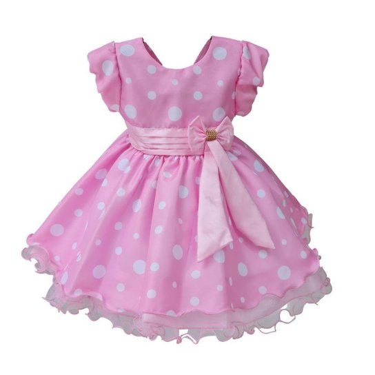 Vestido Infantil Minnie Rosa Bolinha Tema Festa Confortável Zattini