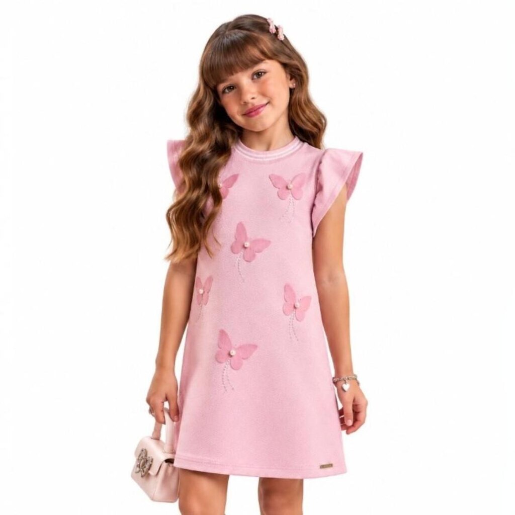 Vestido Infantil Molecotton Borboletas Pérolas Strass Kukiê
