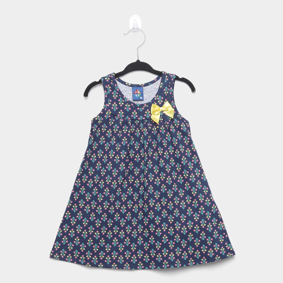 Vestido Infantil Pipa Meia Malha Floral Laço - Azul Menor preço em Vestido Infantil Pipa Meia Malha Floral Laço - Azul