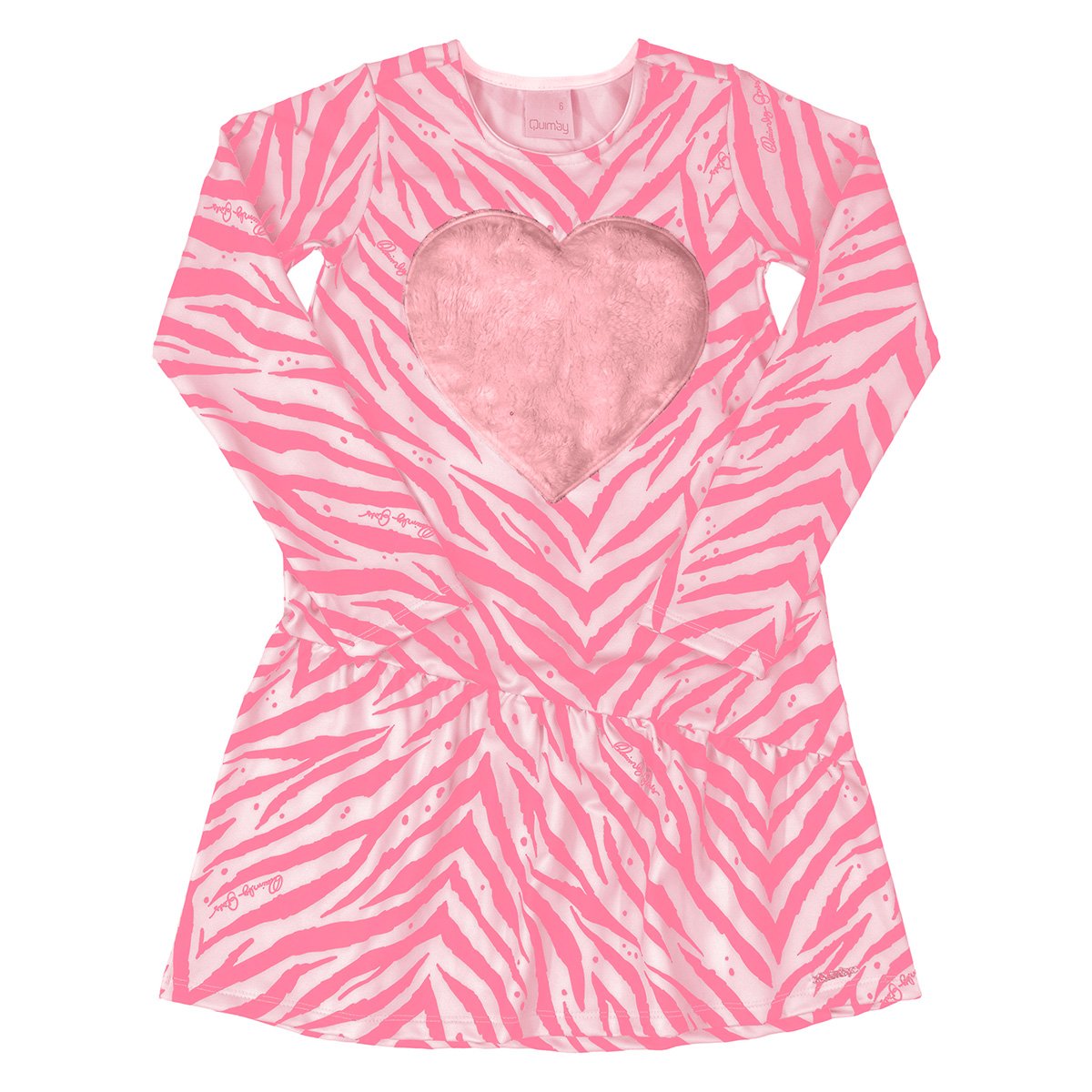 Vestido Infantil Quimby Flanelado Zebra Coração Manga Longa - Rosa Menor preço em Vestido Infantil Quimby Flanelado Zebra Coração Manga Longa - Rosa