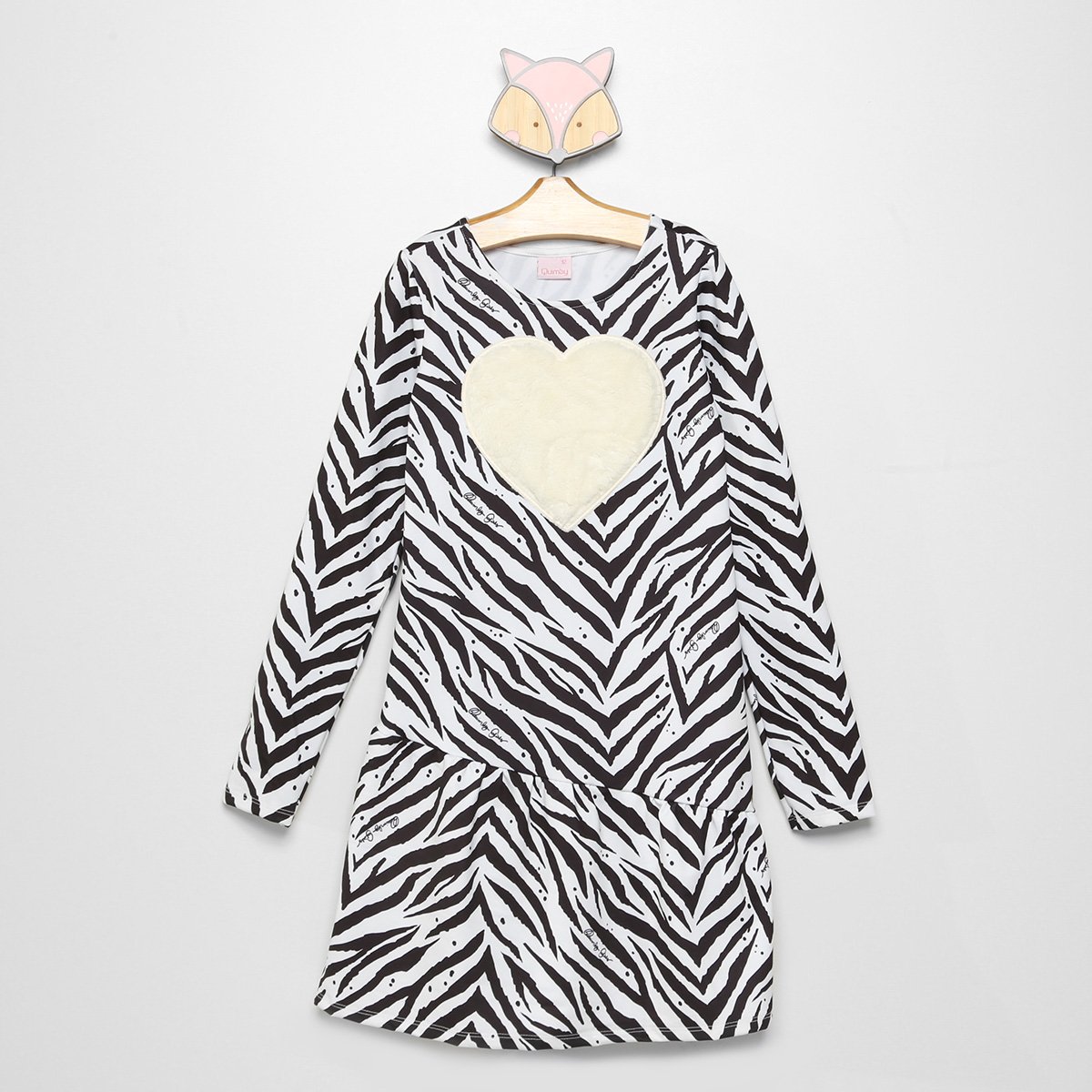 Vestido Infantil Quimby Flanelado Zebra Coração Manga Longa - Preto+Branco Menor preço em Vestido Infantil Quimby Flanelado Zebra Coração Manga Longa - Preto+Branco