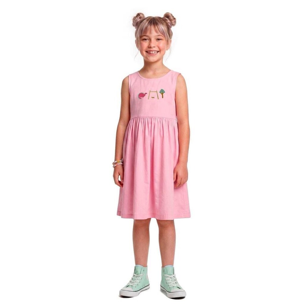 Vestido Infantil Rosa Parque dos Dinos Iogurte Alphabeto