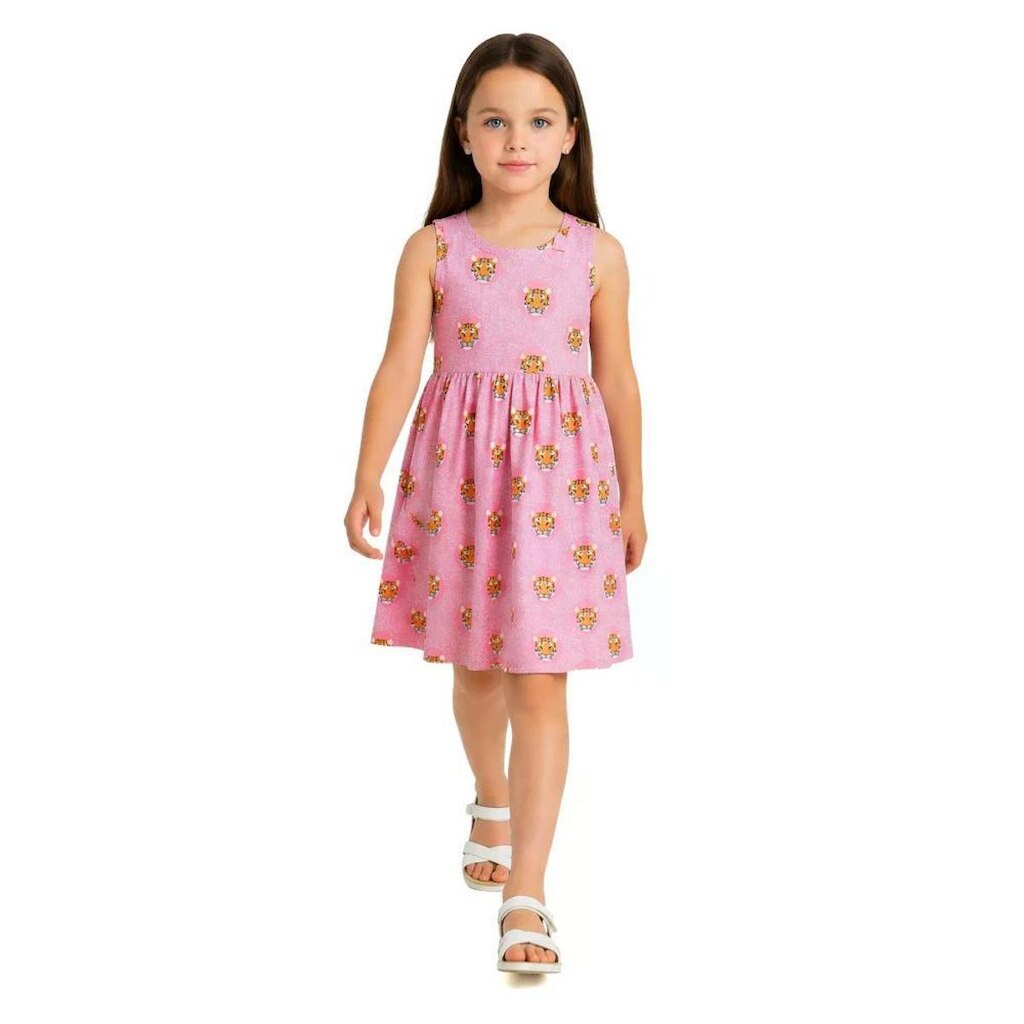 Vestido Infantil Tigrinho Rosa Alphabeto