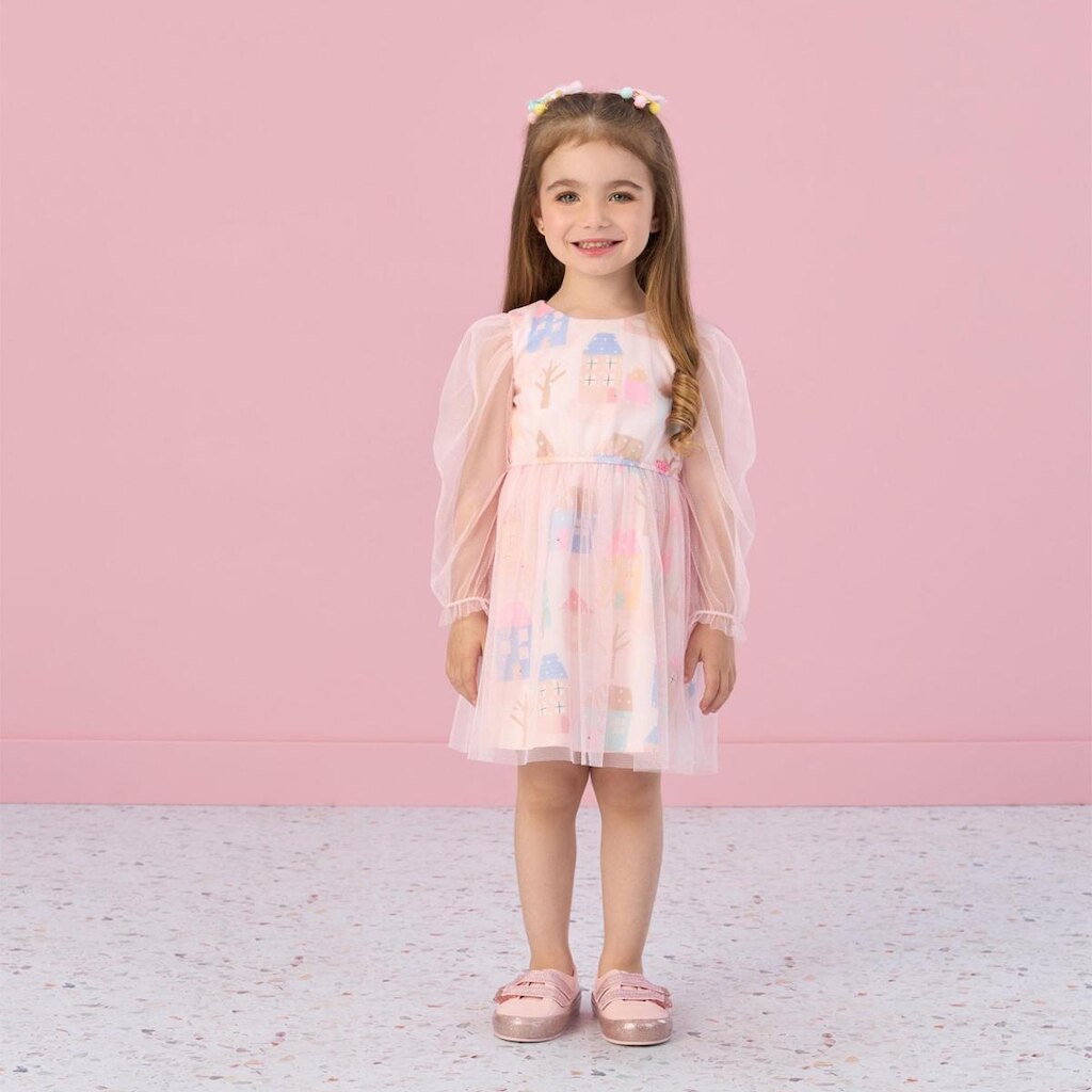 Vestido Infantil Tule Rosa Brilho Lake House Mon Sucré