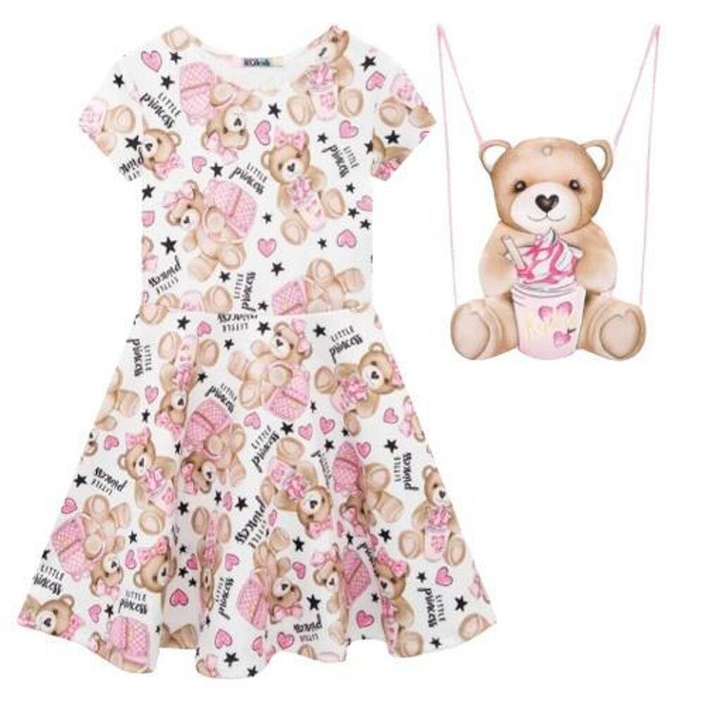 Vestido Infantil Verão em Fly Tech Com Bolsa Ursa - Kukiê