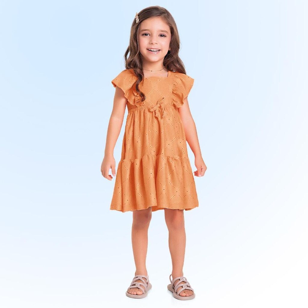 Vestido Infantil Verão Em Lazie Laranja Tam 2 E 3 - Fakini