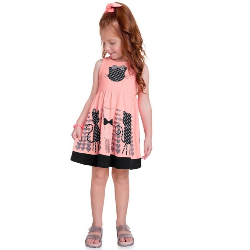 Vestido Infantil Verão Gatinha Rosa Neon Tam 2 a 8 - Kyly