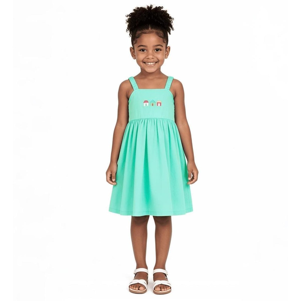 Vestido Infantil Verde Casinhas Micro Menta Alphabeto